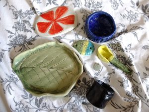 Slab pottery pieces by Macy Alcaraz